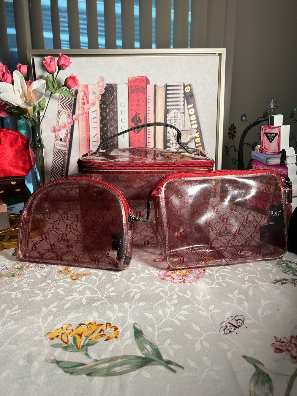 RLL CLEAR RED Travel Cosmetic Case with Top Handle (3-Pc Set) - Picture 7 of 13